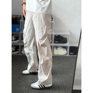 潮牌工裝 褶皺徒步傘兵沖鋒褲 薄款 透氣速干褲 男夏季 休閑長褲 美式 褲