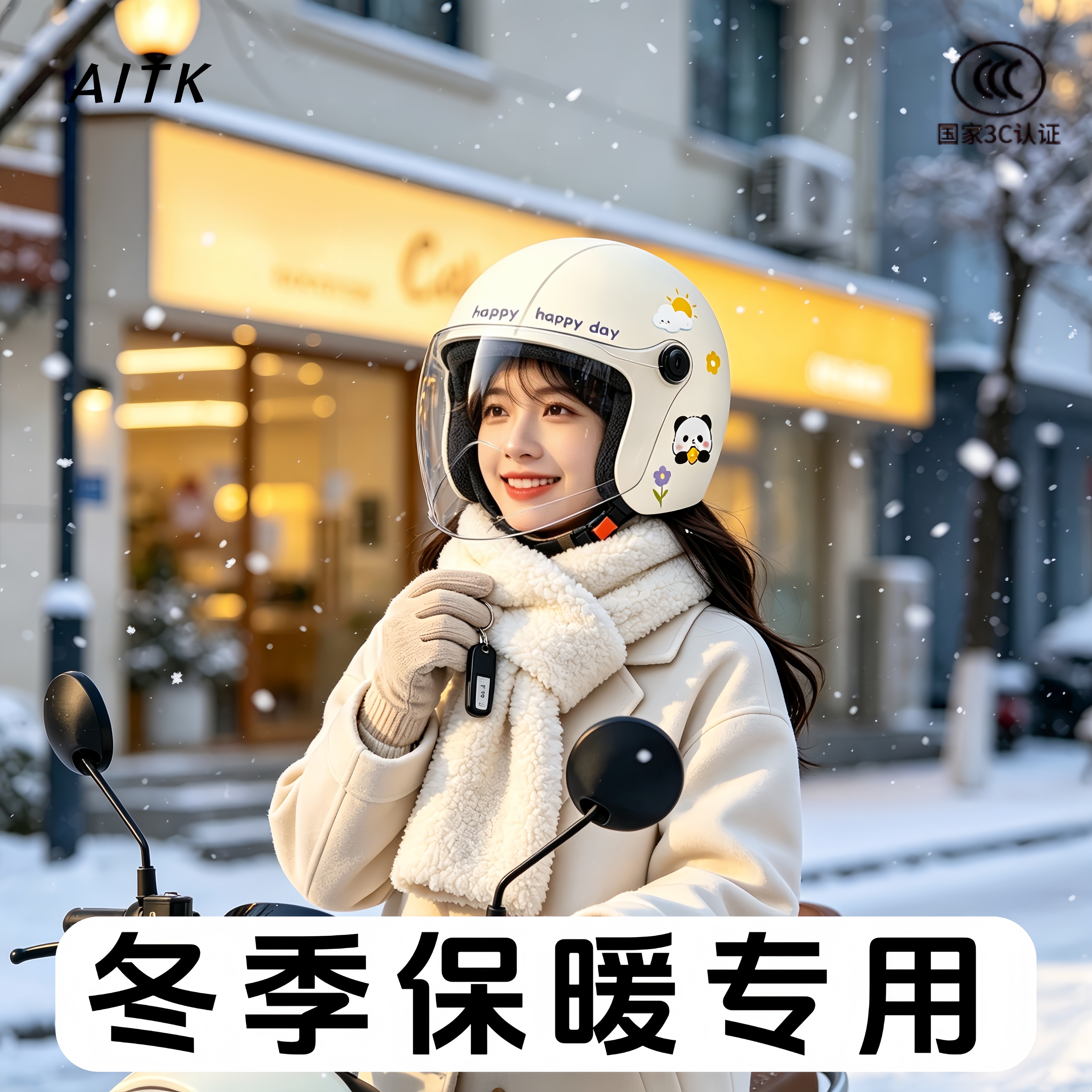 冬天头盔女电动车保暖锁温3c认证