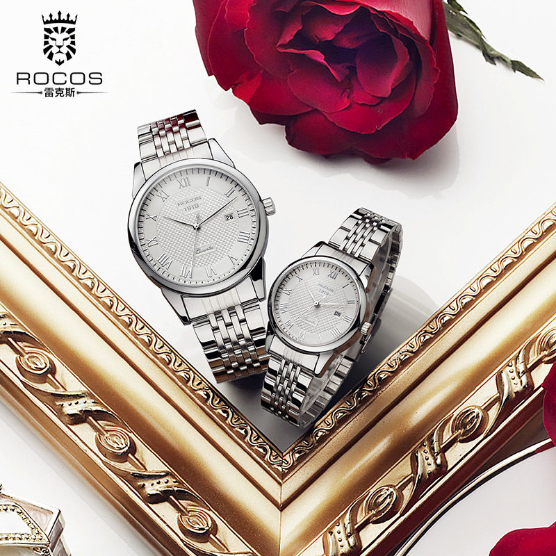 rocos雷克斯r0909ql正品简约时尚潮流品牌情侣手表一对钢带防水