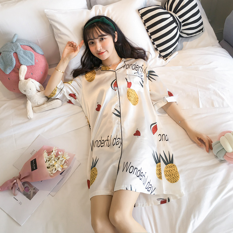 性感睡裙女夏天冰丝学生中长短袖丝绸衬衫夏季薄款睡衣春秋大码在类目 女士内衣/男士内衣/家居服, 睡裙中 - 来自Buy2taobao.com提供专业的淘宝代购服务