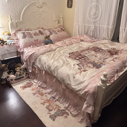 小熊杂货铺-高档50支全棉贡缎原创lolita风四件套 春夏丝滑床品