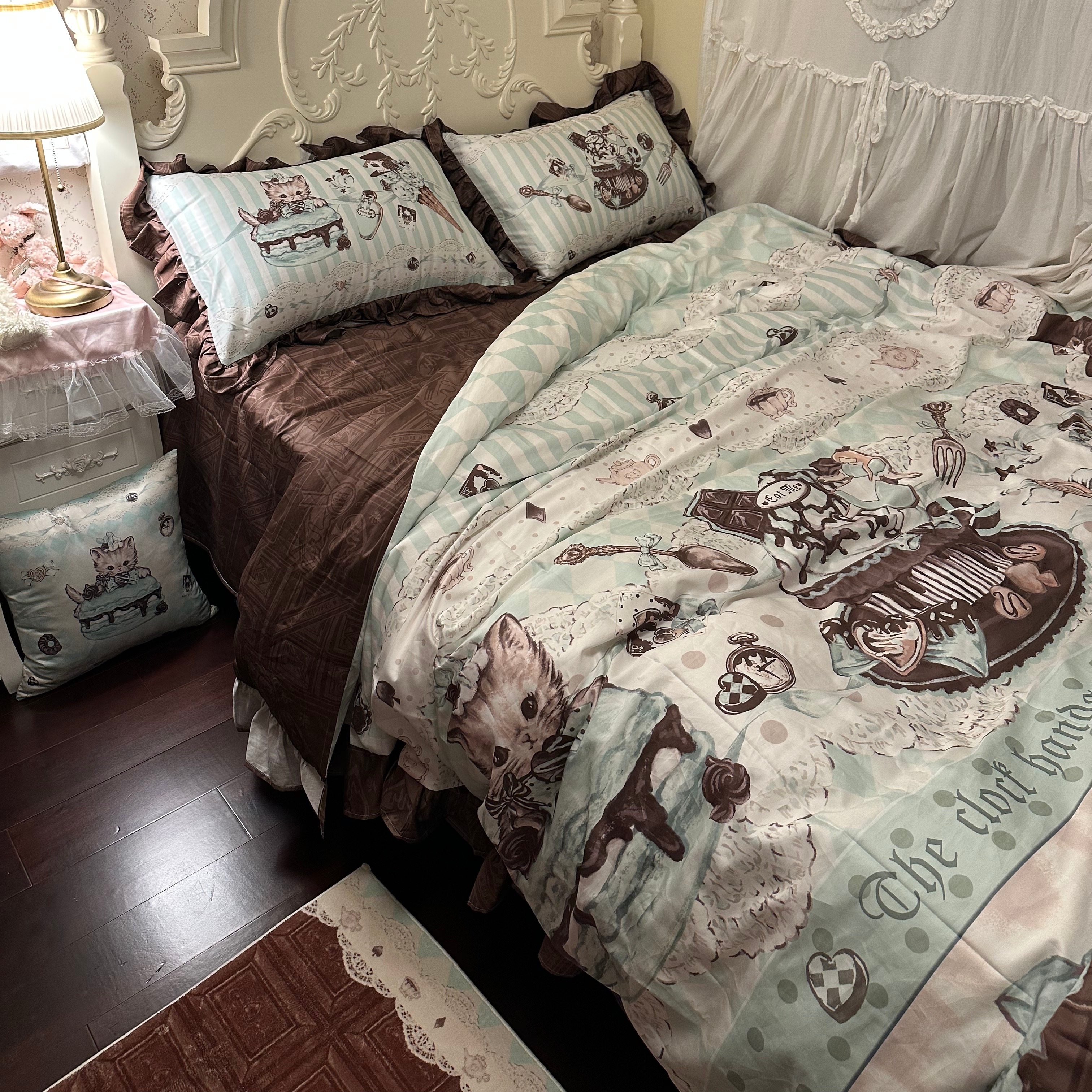 薄巧小猫 50支全棉四件套原创巧克力lolita贡缎磨毛纯棉宿舍床品