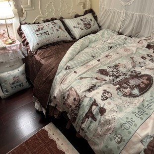 薄巧小猫 50支全棉四件套原创巧克力lolita贡缎磨毛纯棉宿舍床品