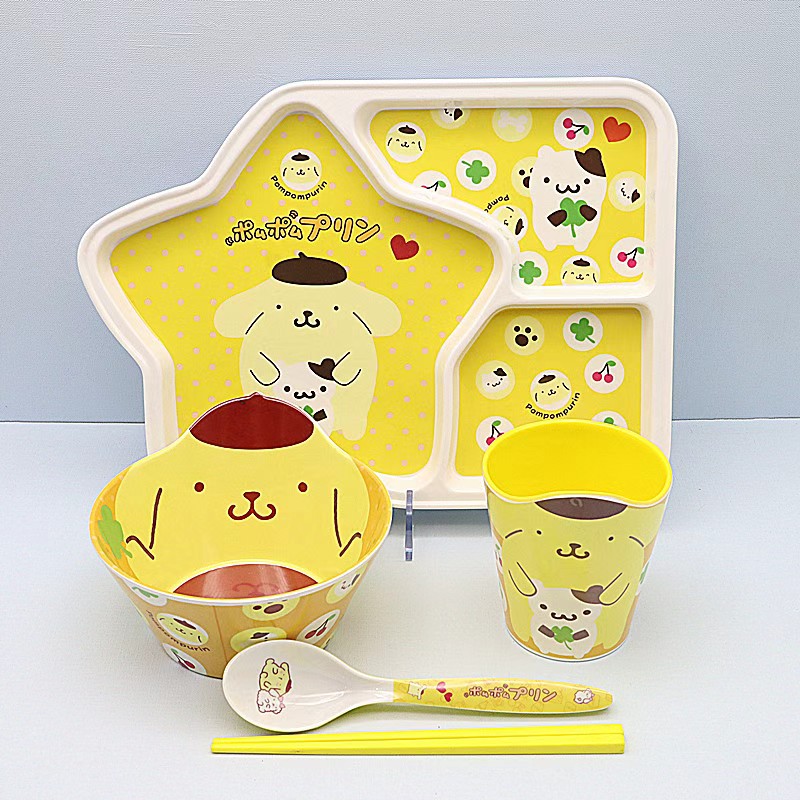 可爱布丁狗防摔儿童碗宝宝卡通餐具套装家用防烫分格餐盘吃饭碗勺