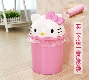 满9.9元包邮可爱卡通KT猫客厅塑料垃圾桶客厅家用hellokitty翻盖