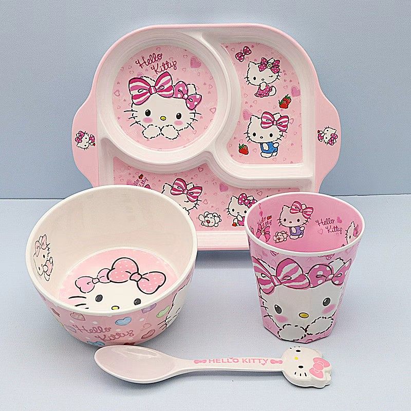 卡通凯蒂猫餐具儿童碗盘套装家用可爱学生吃饭宝宝防摔碗