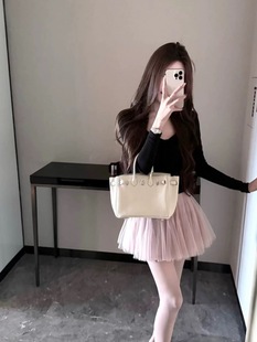 秋冬网纱百褶半身裙子女装 小个子高腰a字蕾丝短裙 春秋2025年新款