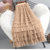 超仙重工网纱蛋糕裙半身裙女秋冬长款 及踝设计感小众显瘦大摆长裙