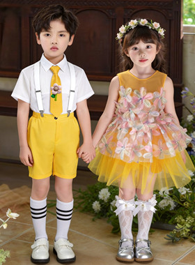 六一儿童蓬蓬裙演出服可爱幼儿园亮片纱裙舞蹈表演服公主裙装黄色