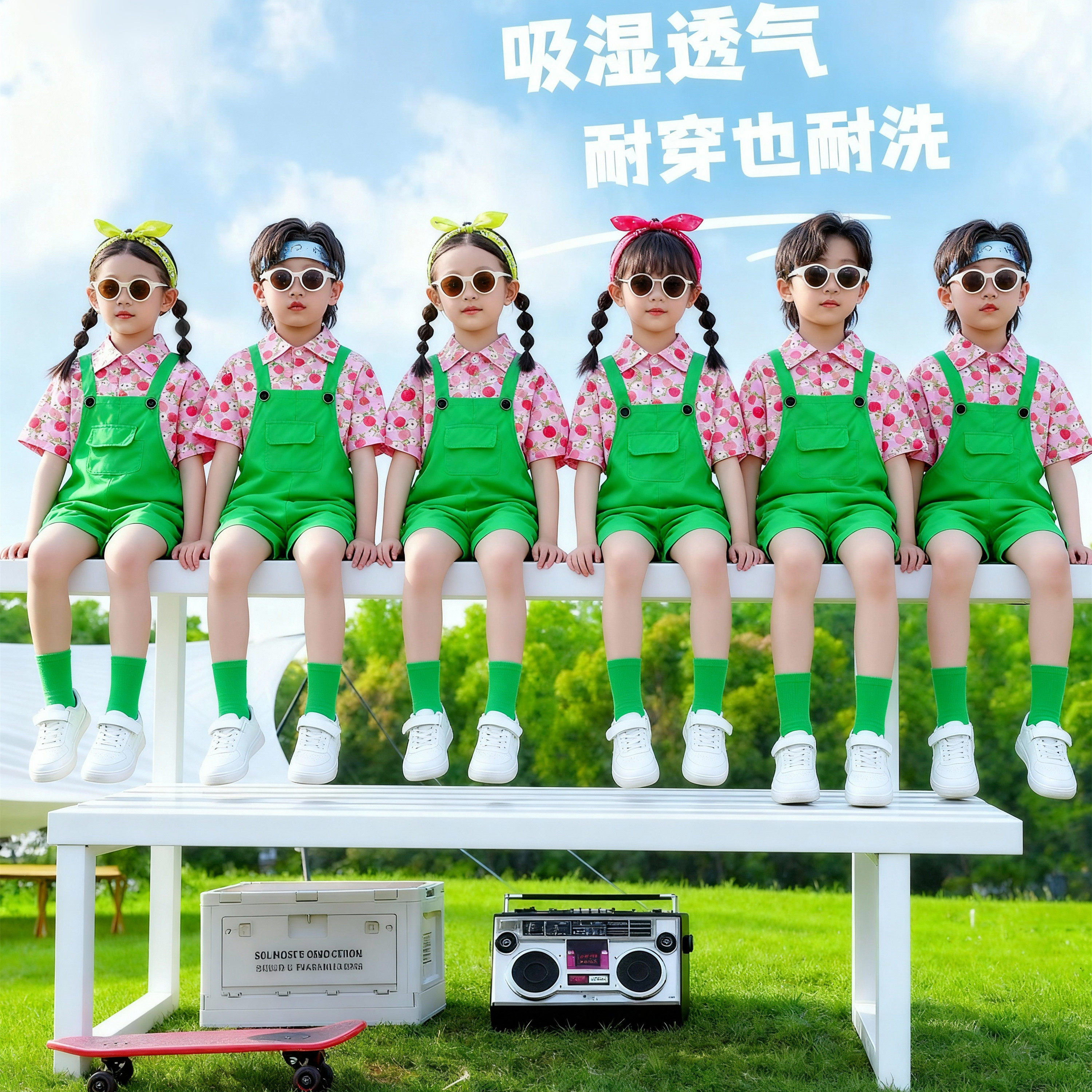 六一礼貌娃娃幼儿舞蹈服儿童背带套装爱跳舞的小怪兽好开心演出服