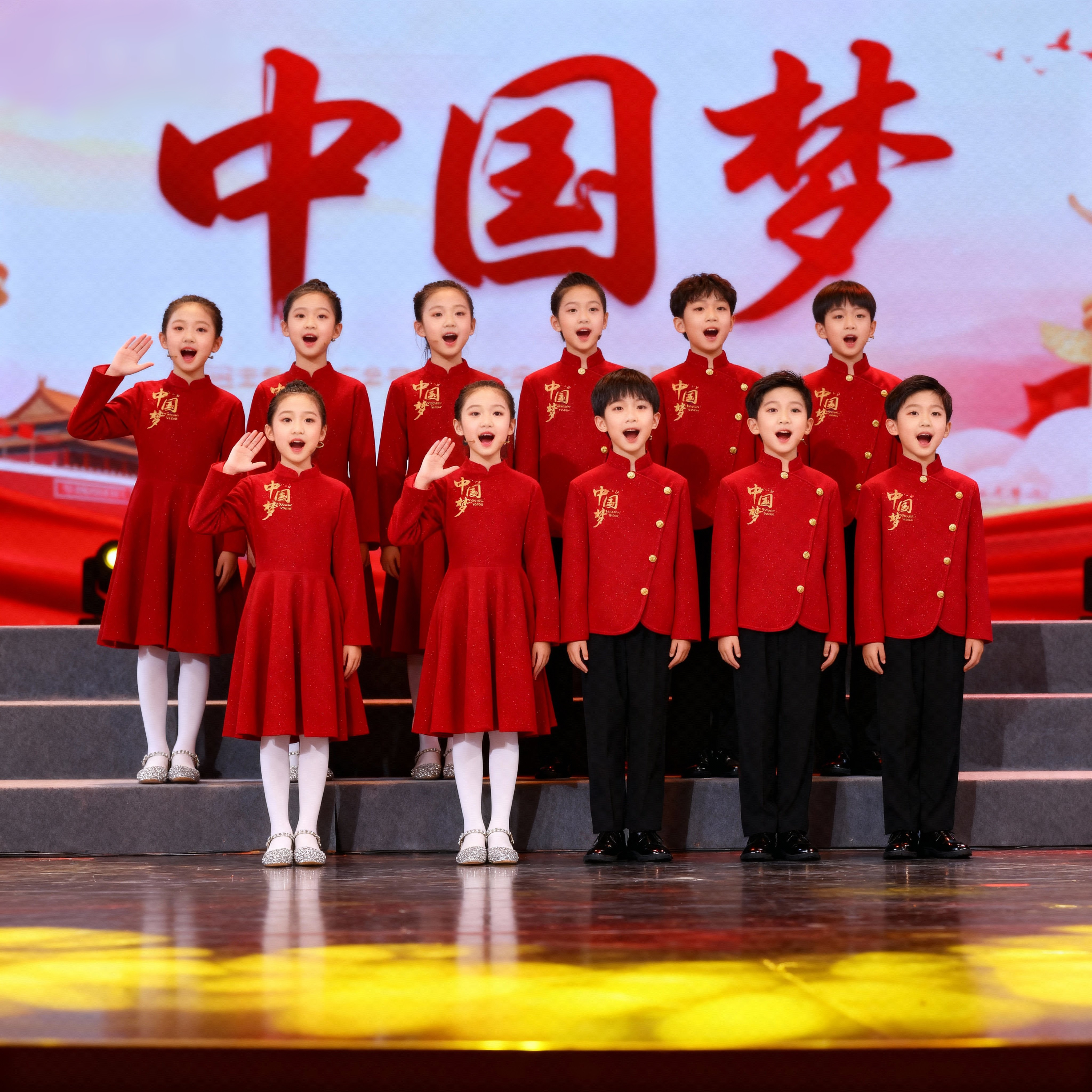 题童心向党中国红儿童演出服