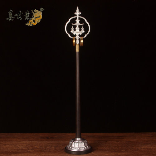 真古意  锡杖法器佛具用品银锡法杖实木手柄禅修念佛手持禅杖摆件