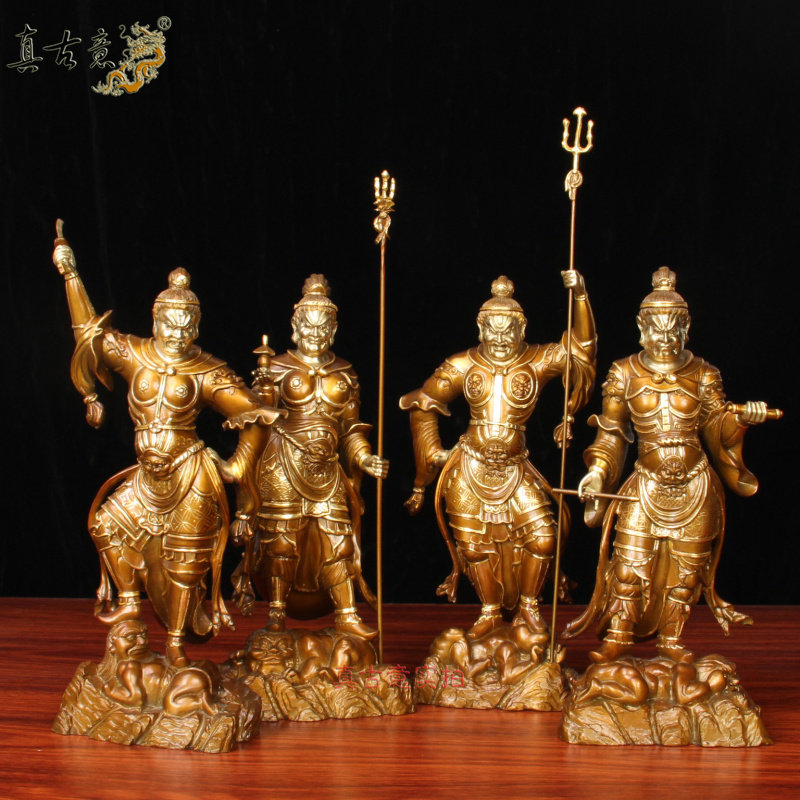 真古意 黄铜四大天王佛像摆件四大金刚护法雕像家居佛堂供奉摆设