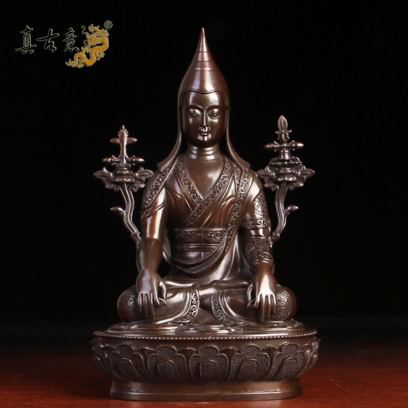 真古意黄铜龙钦巴大师铜像摆件宁玛派铜隆钦巴龙青巴藏传铜像摆件