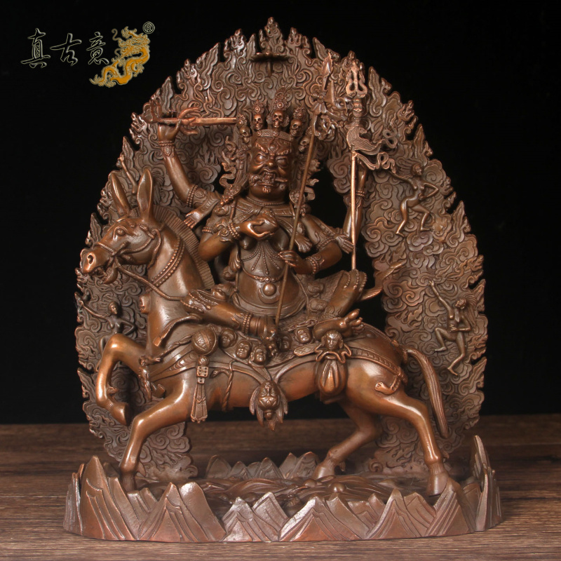 真古意 吉祥天母佛像摆件紫铜家居客厅寺庙护法天母供奉工艺品