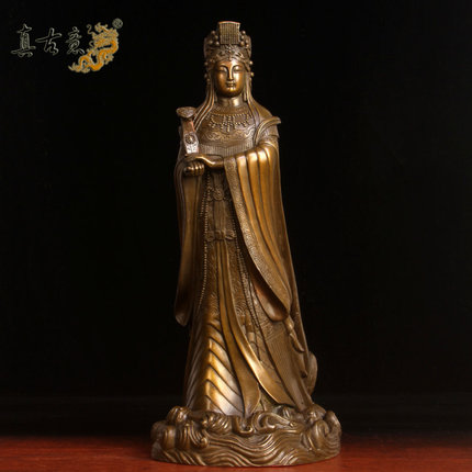 真古意 黄铜妈祖神像摆件 铜开天后圣母海神妈祖家居供奉工艺品