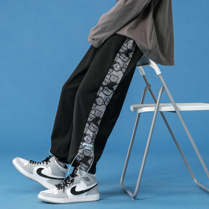 潮男男裤侧边拼接潮流直筒裤 束脚裤A2109,男装休闲裤,星座1106-3（原星座1111）