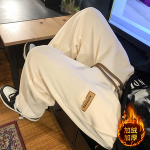 秋冬男士加绒休闲卫裤长裤直筒束脚男直筒潮抽绳K223AP45,浅色风衣搭配黑色裤子图片