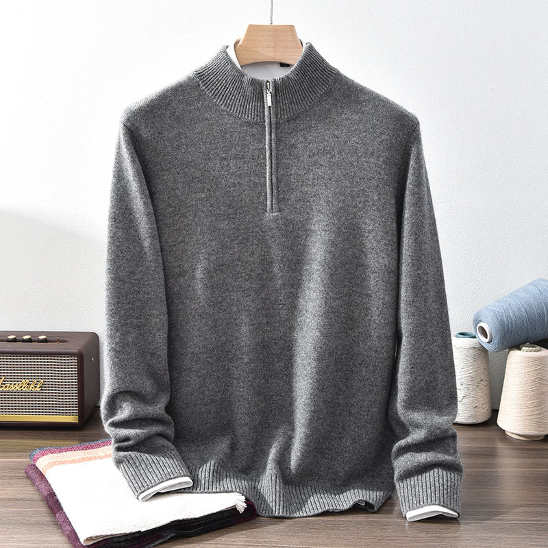 秋冬新款男士毛衣半高领拉链针织衫100%山羊绒长袖内搭