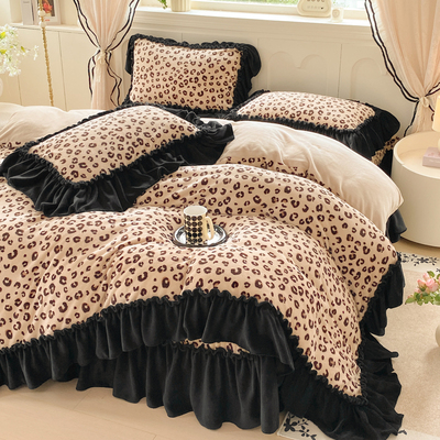 高克重牛奶绒花边床盖四件套冬季加厚珊瑚绒被套夹棉床单2025新款