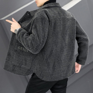 冬款加绒保暖慵懒宽松男士开衫外套韩版潮流休闲帅气百搭翻领上衣