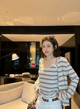 韩版条纹百搭吊带小背心长袖开衫上衣两件套女春夏高级感时尚套装