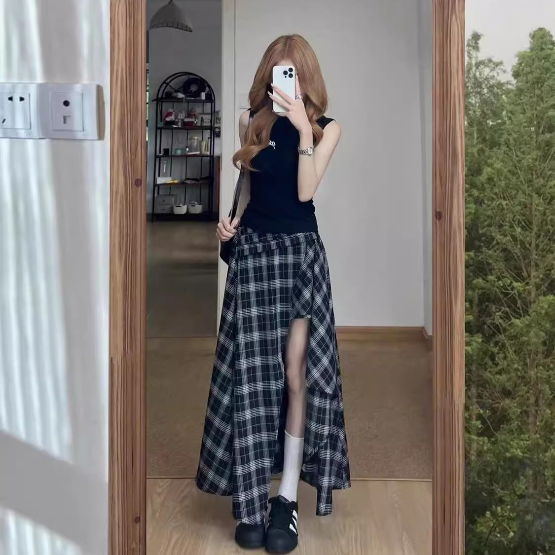 法式温柔风短袖修身上衣A字开叉半身长裙两件套女新款时尚套装裙