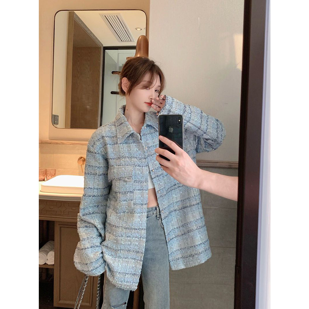 甜美小香风宽松polo领开衫上衣女春季高级感格子休闲长袖衬衫外套,女装/女士精品,时尚防晒服,淘宝优惠券,粉丝福利购,淘宝优惠卷