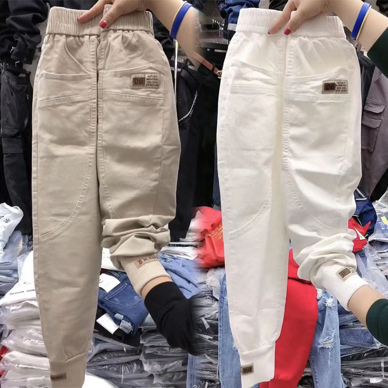 春秋新款牛仔哈伦裤女百搭水洗棉休闲裤高腰显瘦束脚萝卜老爹裤潮