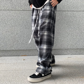 子 潮牌男女宽松直筒保暖加厚裤 HELIPORT停机坪 黑白格摇粒绒长裤