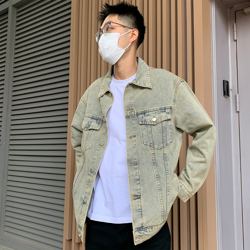 HELIPORT 停机坪线条勾勒水洗复古印花翻领宽松休闲高街牛仔外套