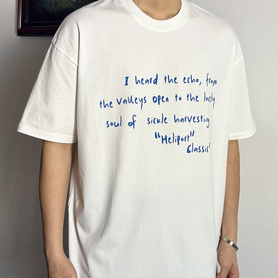 HELIPORT停机坪 蓝色标语短袖印花休闲男女情侣日常宽松潮牌上衣