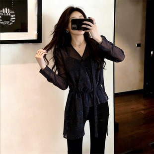 法式轻熟风波点V领女款衬衫春季气质百搭显瘦收腰大码胖mm上衣潮