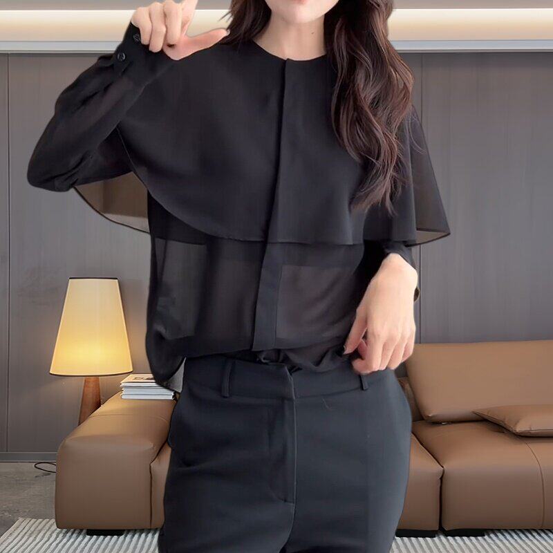 大码显瘦遮拜拜肉斗篷式衬衫女图片