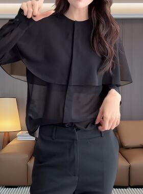 大码显瘦遮拜拜肉斗篷式衬衫女