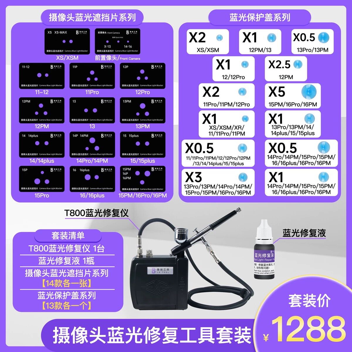 鲁斑T800蓝光珠修复仪蓝光氧化划痕污点无痕修复后置蓝光珠修复液