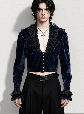 哥特式暗黑恶魔cos服胸肌领衬衫