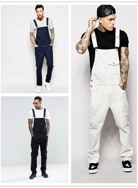 欧美牛仔背带裤修身显瘦男长裤欧洲站男式背带裤men's overalls。