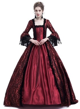 外贸蕾丝大喇叭袖中世纪连衣裙宫廷复古欧美Medieval dress women