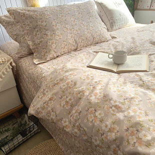 纯棉床单ins小花斜纹全棉双人被套180x200x230cm床品四件套可定做