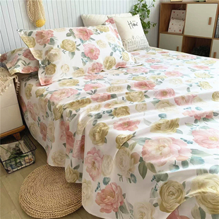 高档纯棉老粗布床单单件加厚夏季 凉感亚麻被单三件套榻榻米大炕单