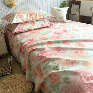 高品质鱼骨纹老粗布床单纯棉田园牡丹大花冬暖夏凉榻榻米加大炕单