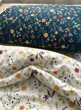 纯棉被套单件200x230可裸睡柔软全棉森系清新小花床单ins三四件套