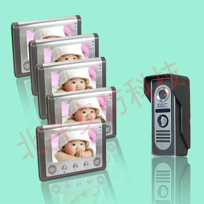 7寸可视门铃彩色显示屏家用有线一拖五别墅楼宇对讲门禁系统开锁