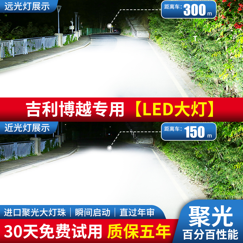 适用於16-21款吉利博越LED大灯近光灯远光灯聚光改装汽车超亮灯泡