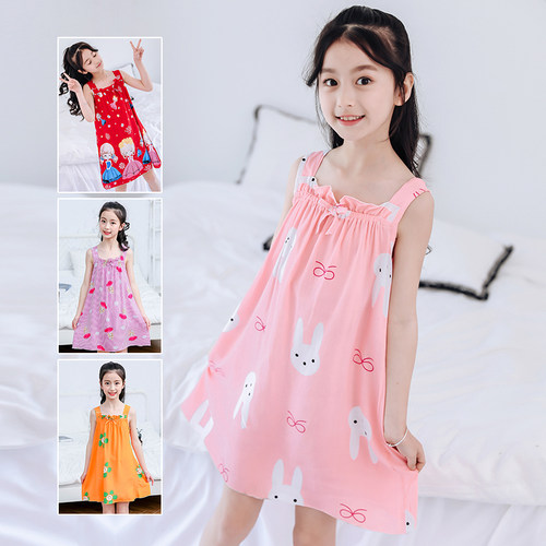 女童吊带睡裙薄款夏季无袖绵绸