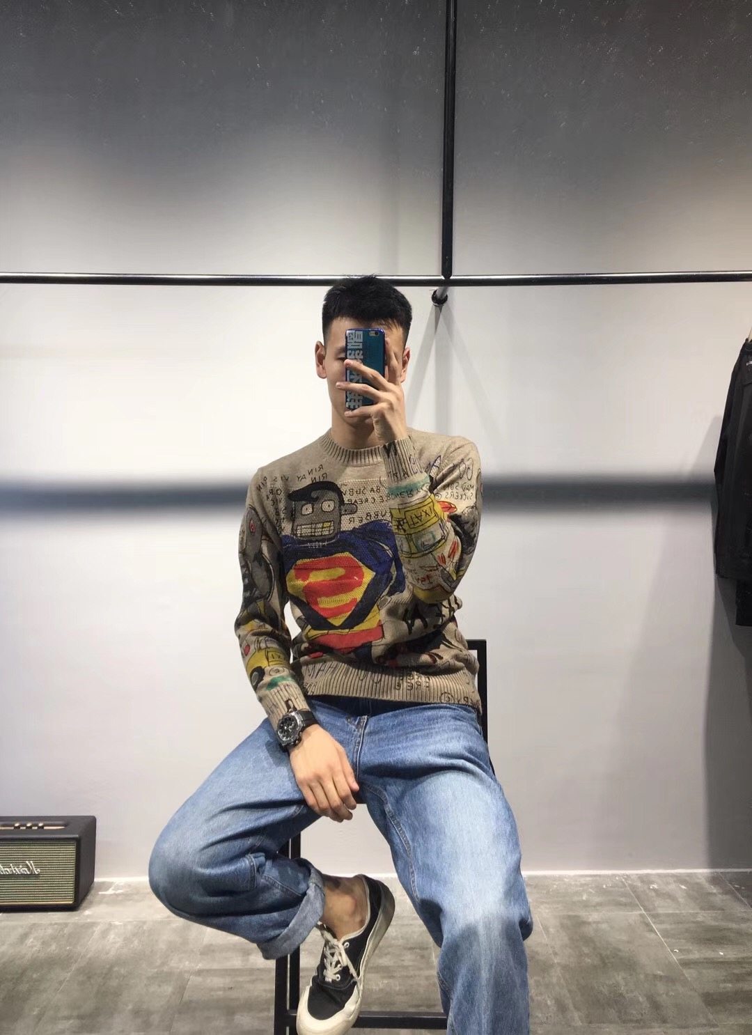 新款2019秋冬网红涂鸦男装针织衫潮ins嘻哈宽松上衣韩版圆领毛衣|msdalam kategori Pakaian Lelaki, baju sejuk/sweater - dari Buy2taobao.com untuk memberikan perkhidmatan ejen Taobao profesional membeli