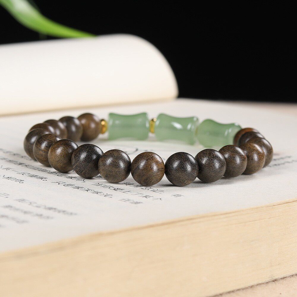 沉香木东陵玉紫檀木桶珠单圈手串竹节玉节节高升男女木质手链饰品