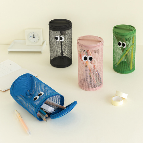 韩国livework可爱大眼睛网眼笔袋大容量学生文具收纳包洗漱化妆包