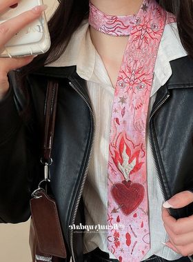 新款刺绣火焰爱心领带项链小众独特设计感毛衣链轻奢高级感颈链女